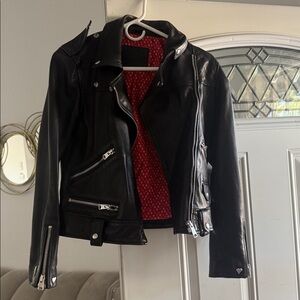 All Saints Black Leather Jacket with Red Interior